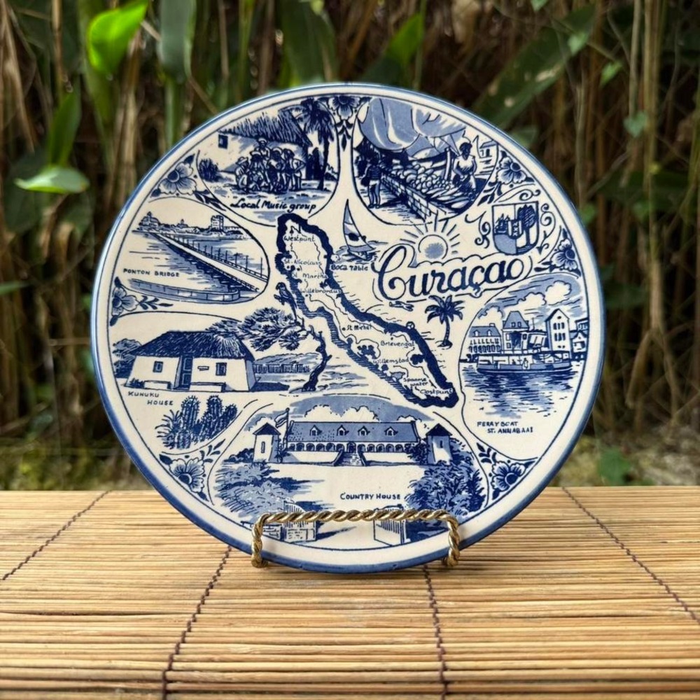 Vintage Delft Blauw Curacao Souvenir‎ Plate Hand Painted Holland Travel Decor
